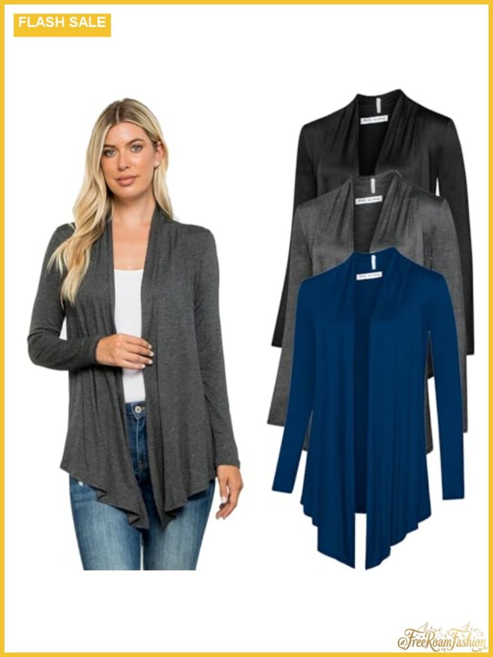 3 Pack Women's Long Sleeve Open Front Cardigan Lightweight Knit Draped Sweater